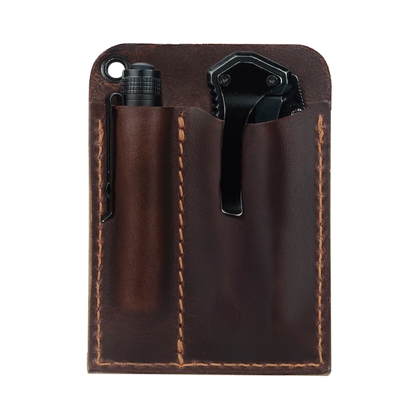 Leather Pocket Tool Organizer for Multitool, Pen / Pen Light, Cash / Cards for Pocket Carry
